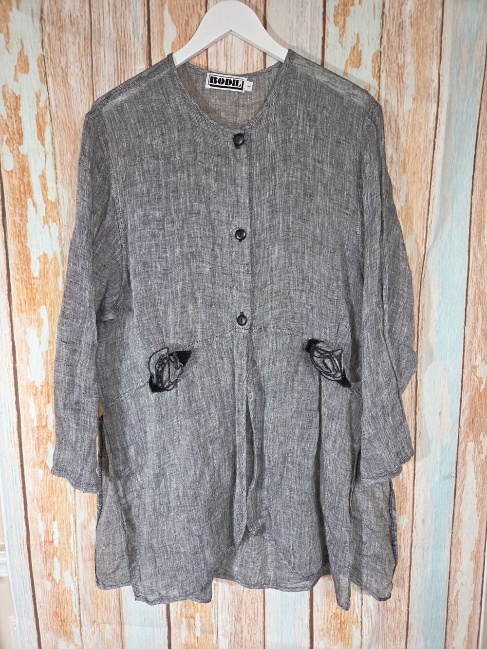 Bodil Gray Lightweight 100% Linen Button-Front Women's Jacket Plus Size. Size 1
